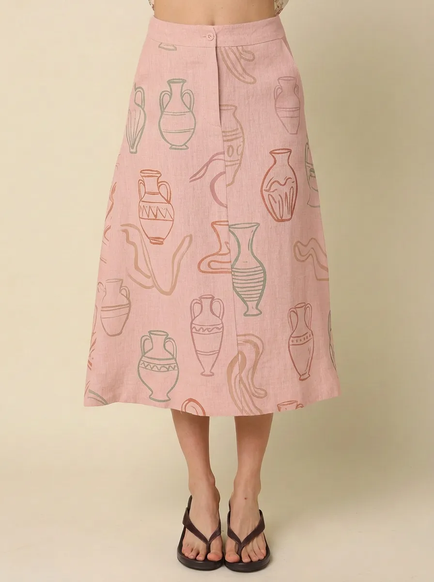 Women's Art Lover Greek Vase Printed A-line Skirt