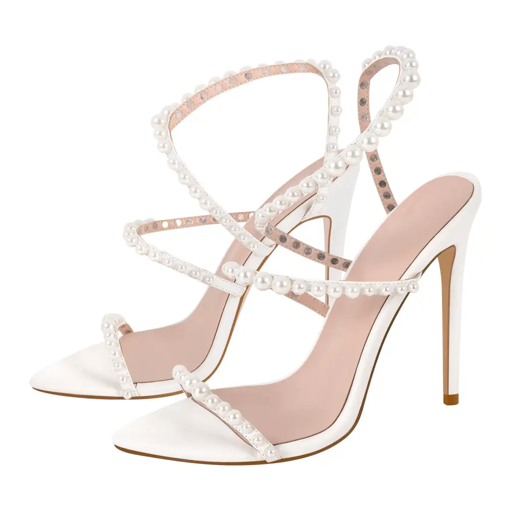 Pointed Toe Pearl Strap Stiletto Sandals