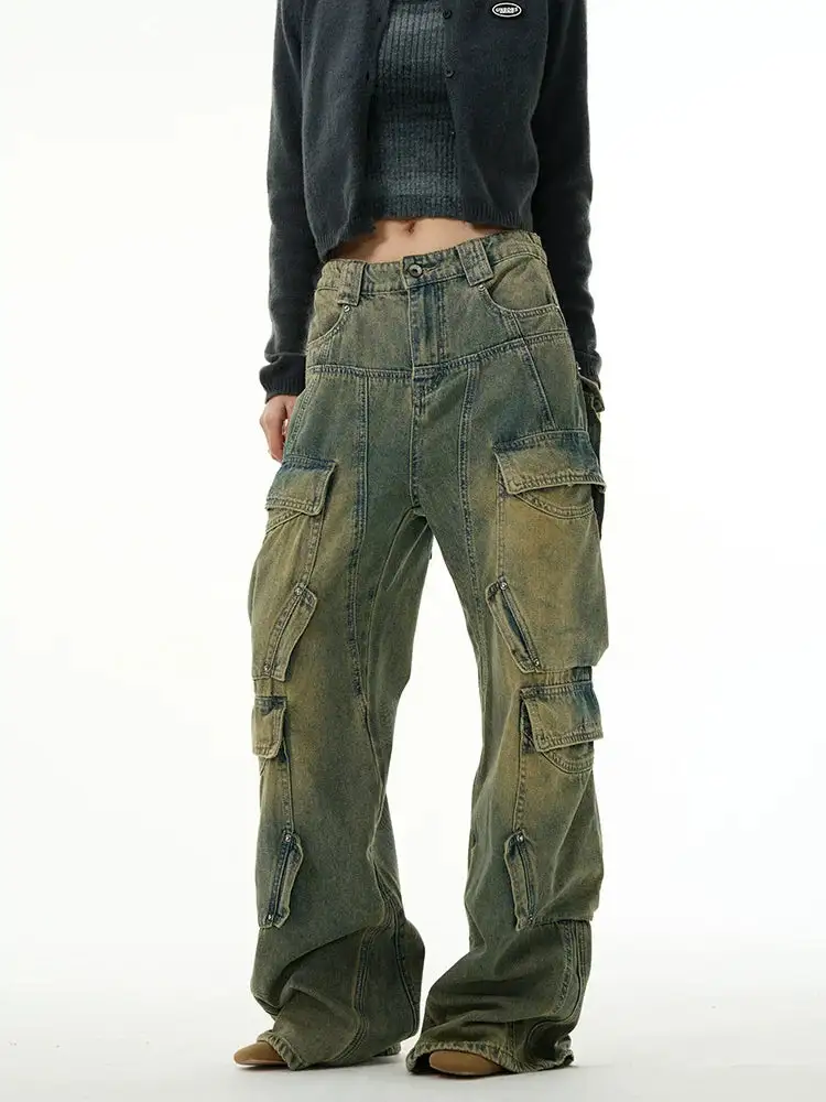 Multi-Pocket Cargo-Pocket Denim Jeans
