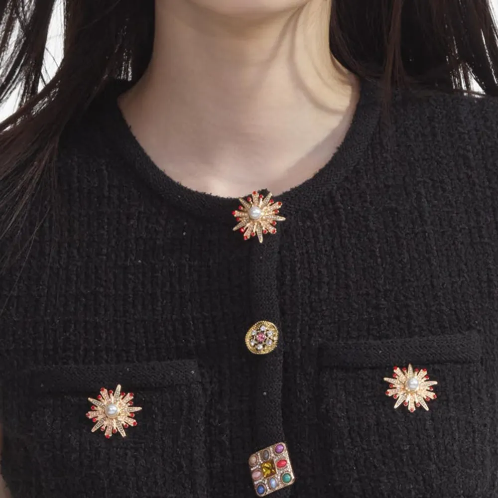 Black Jewel Button Knit Top