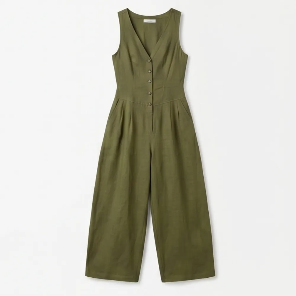 Button Front Wide Leg Jumpsuit