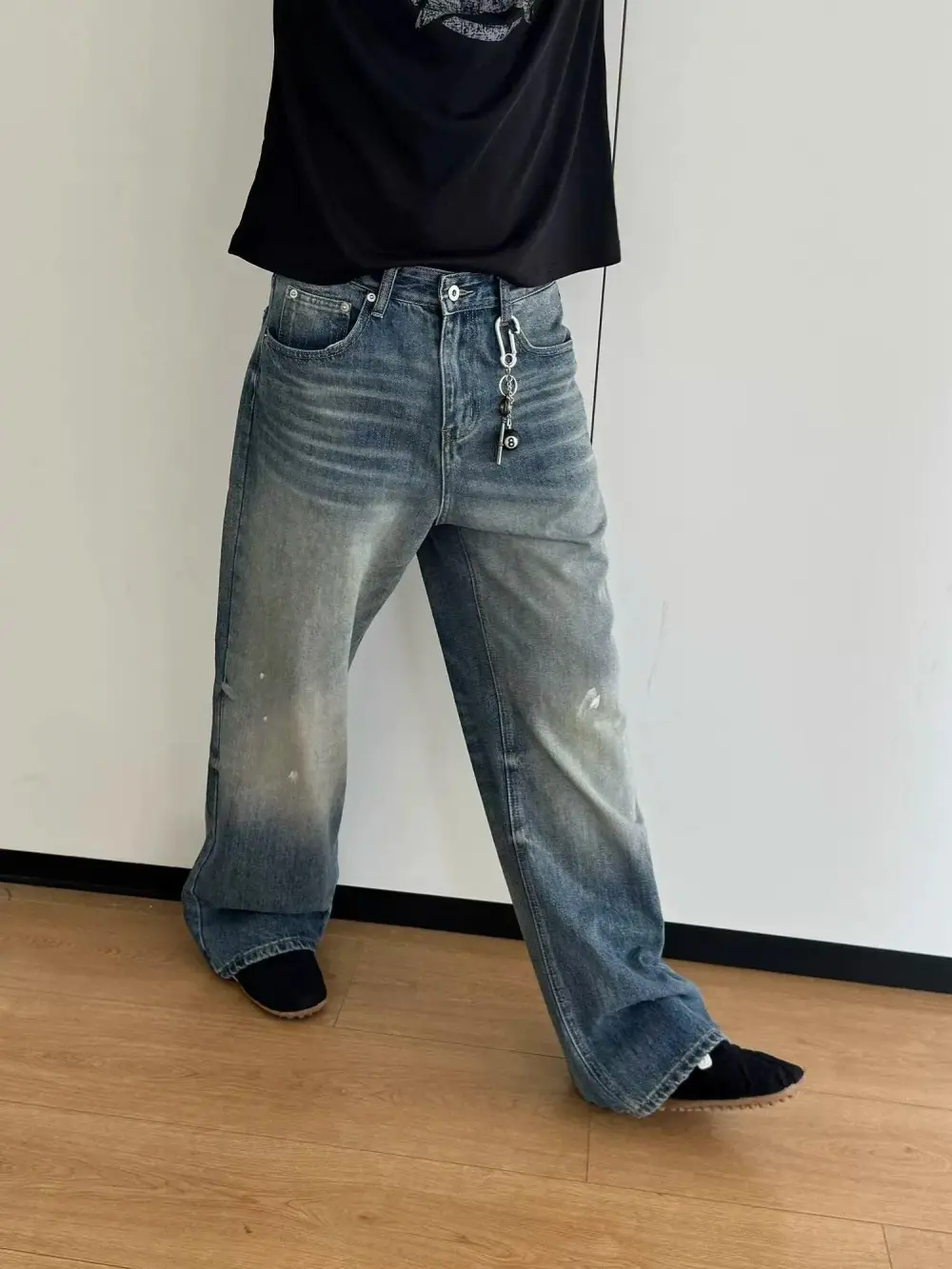 Distressed Paint Splatter Straight Leg Jeans