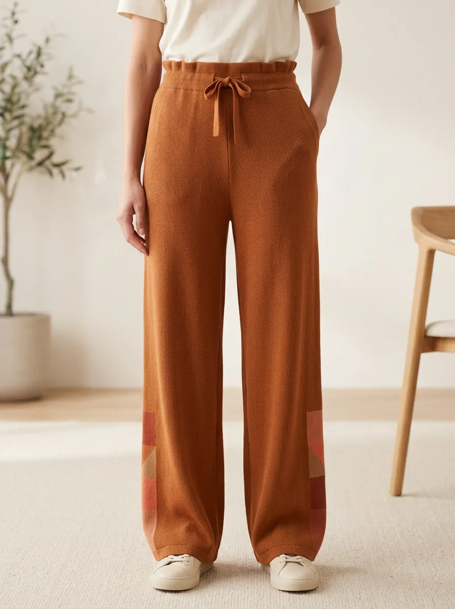 Geometric Drawstring Wide Leg Pants