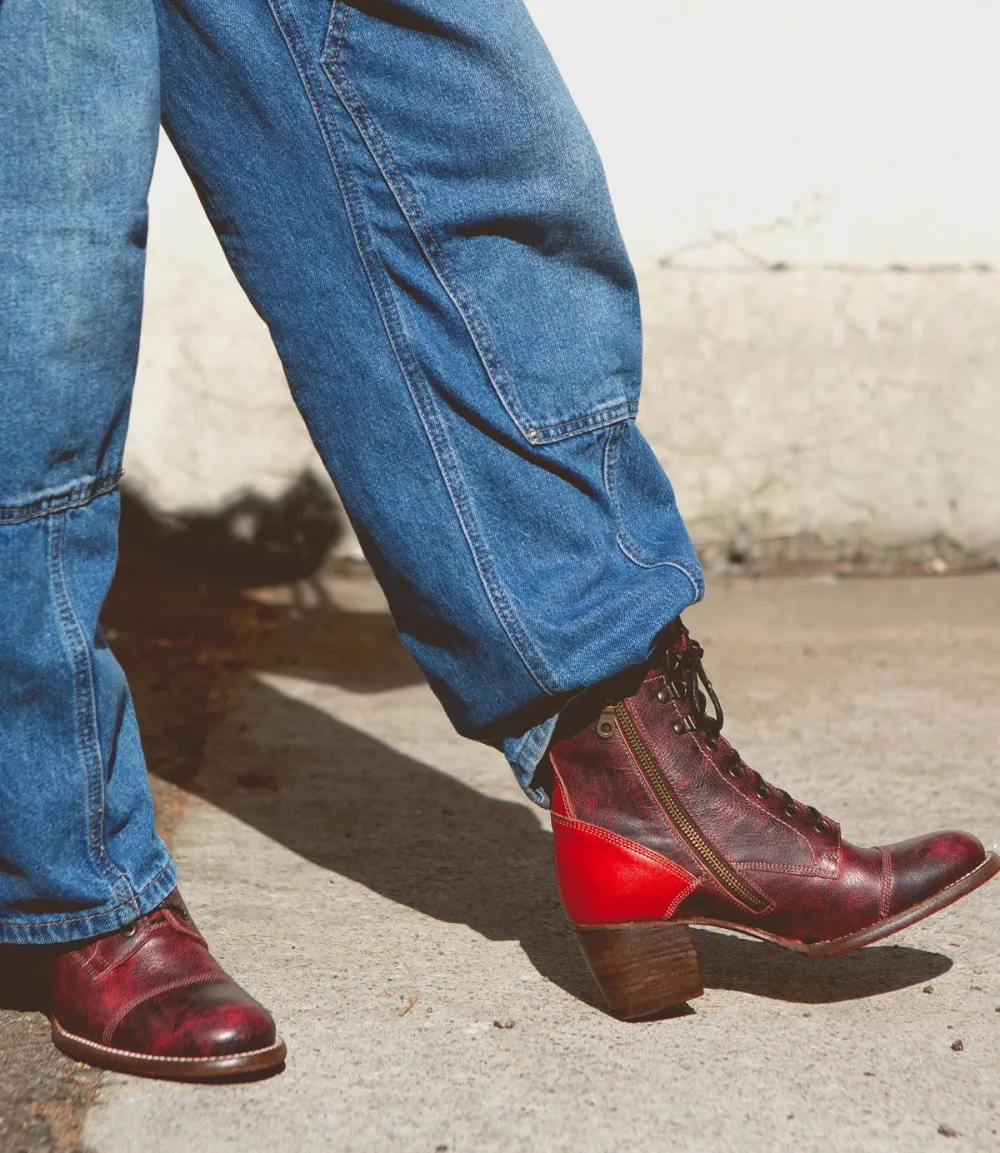 Cap-Toe Side-Zip Lace-Up Boots