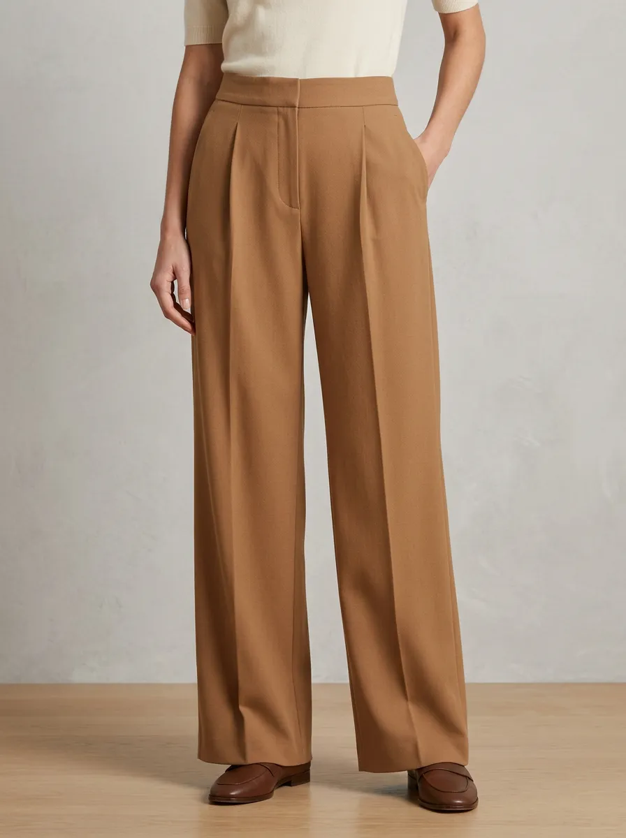 Refined Texture Pleated Wide-Leg Trousers