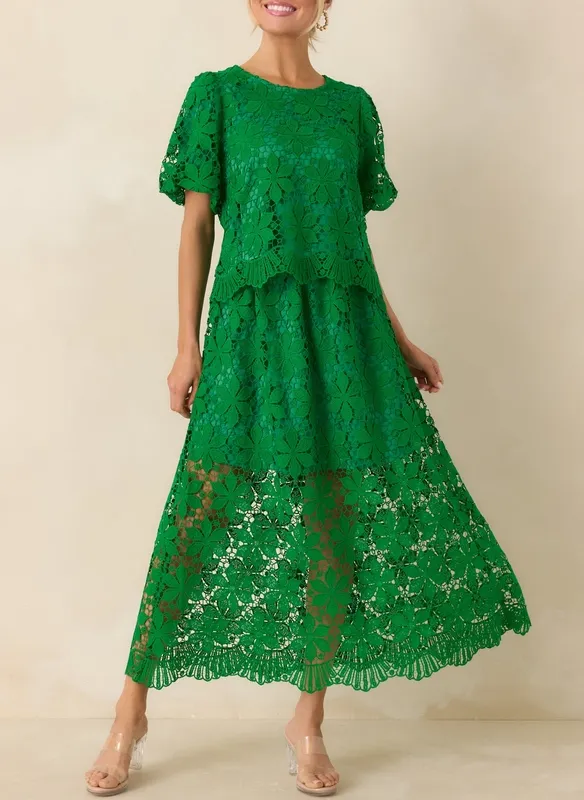 Green Floral Lace Top
