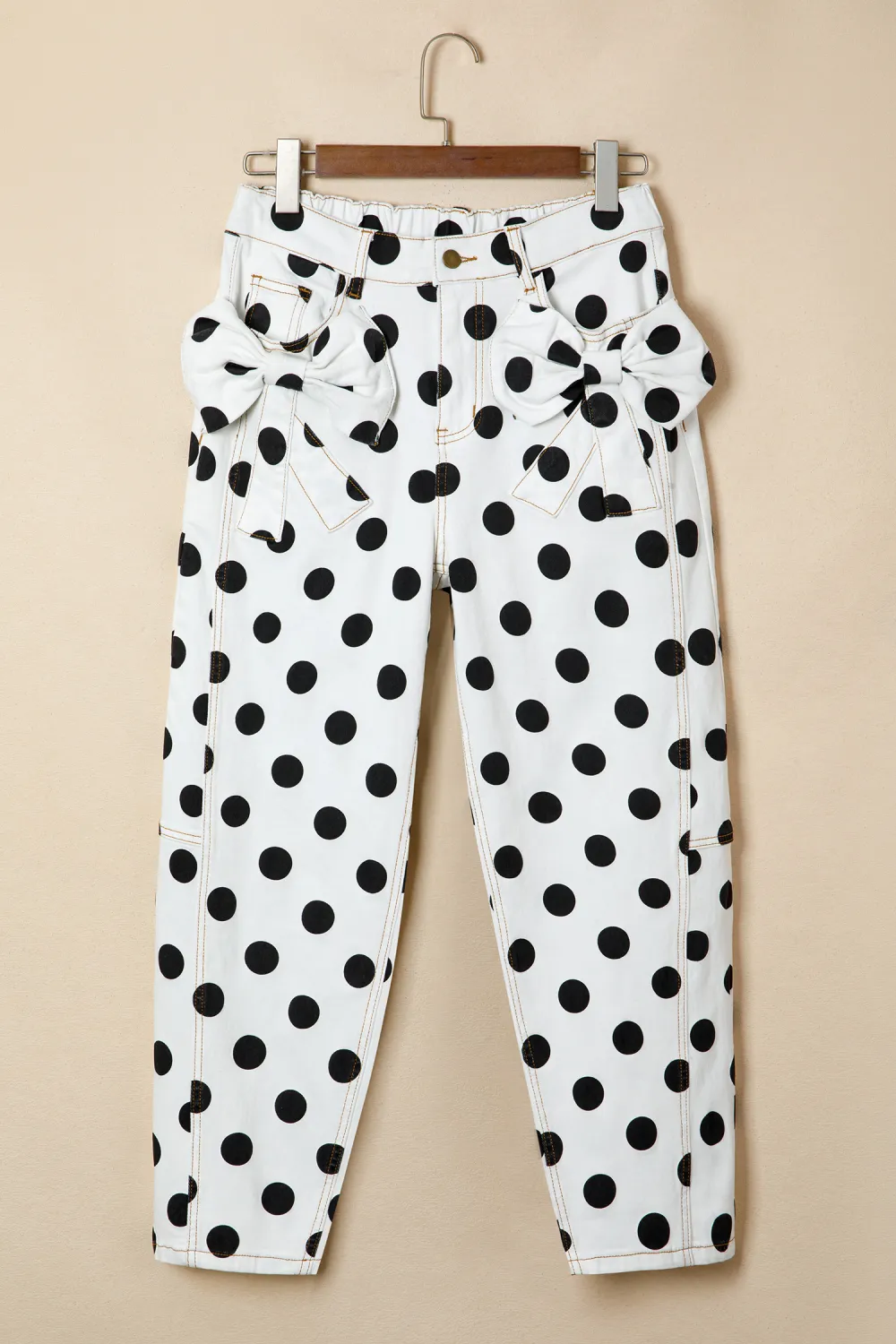 White Polka Dot Bow Jeans