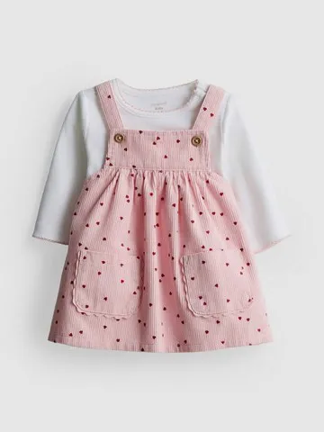 0-18mths | Bodysuit and Corduroy Pinafore Dress Newborn Set