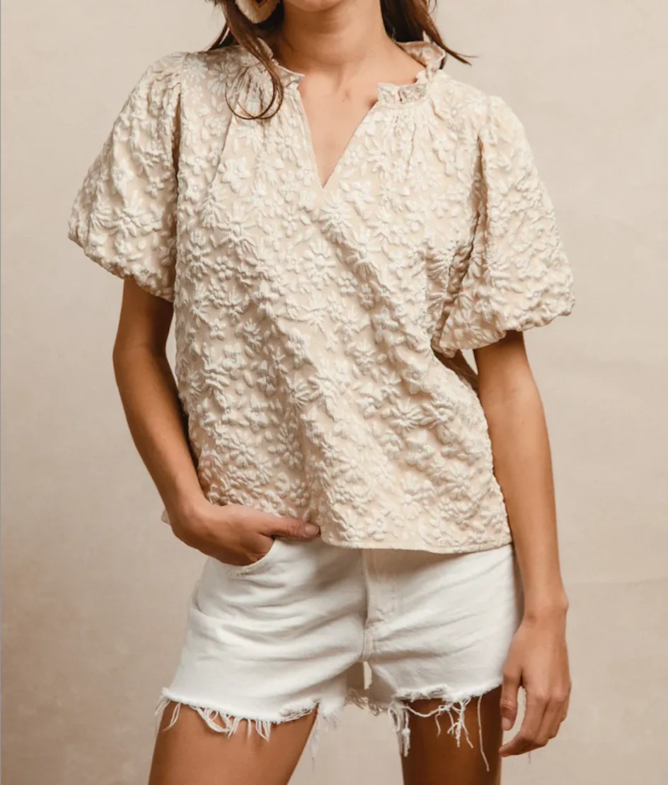 Floral Ruffle Detail V-Neck Top