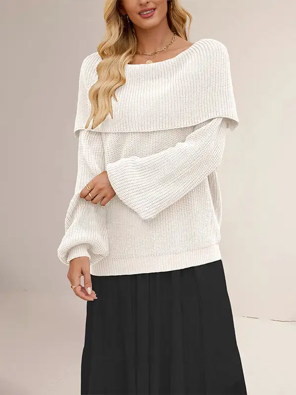 Paneled Round Neck Long Sleeve Relaxed Fit Sweater