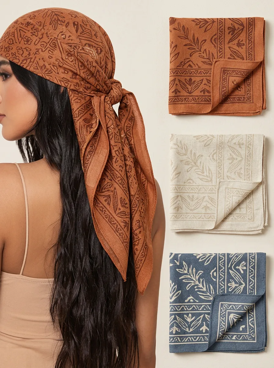Minimalist Botanical Bandana Headscarf Trio