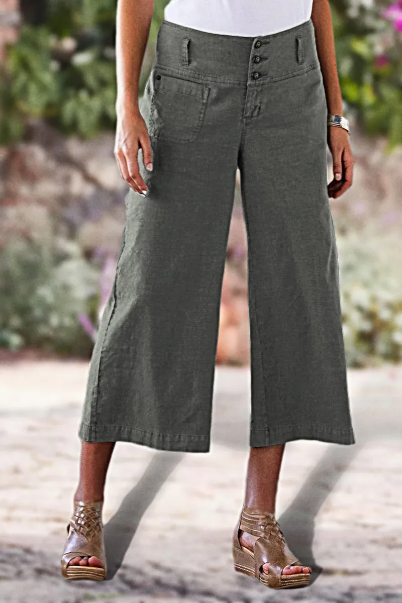 Solid Button Up Wide Leg Crop Jeans