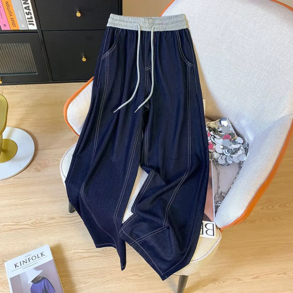 Utility High Waist Loose Fit Soft Denim Wide Leg Pants