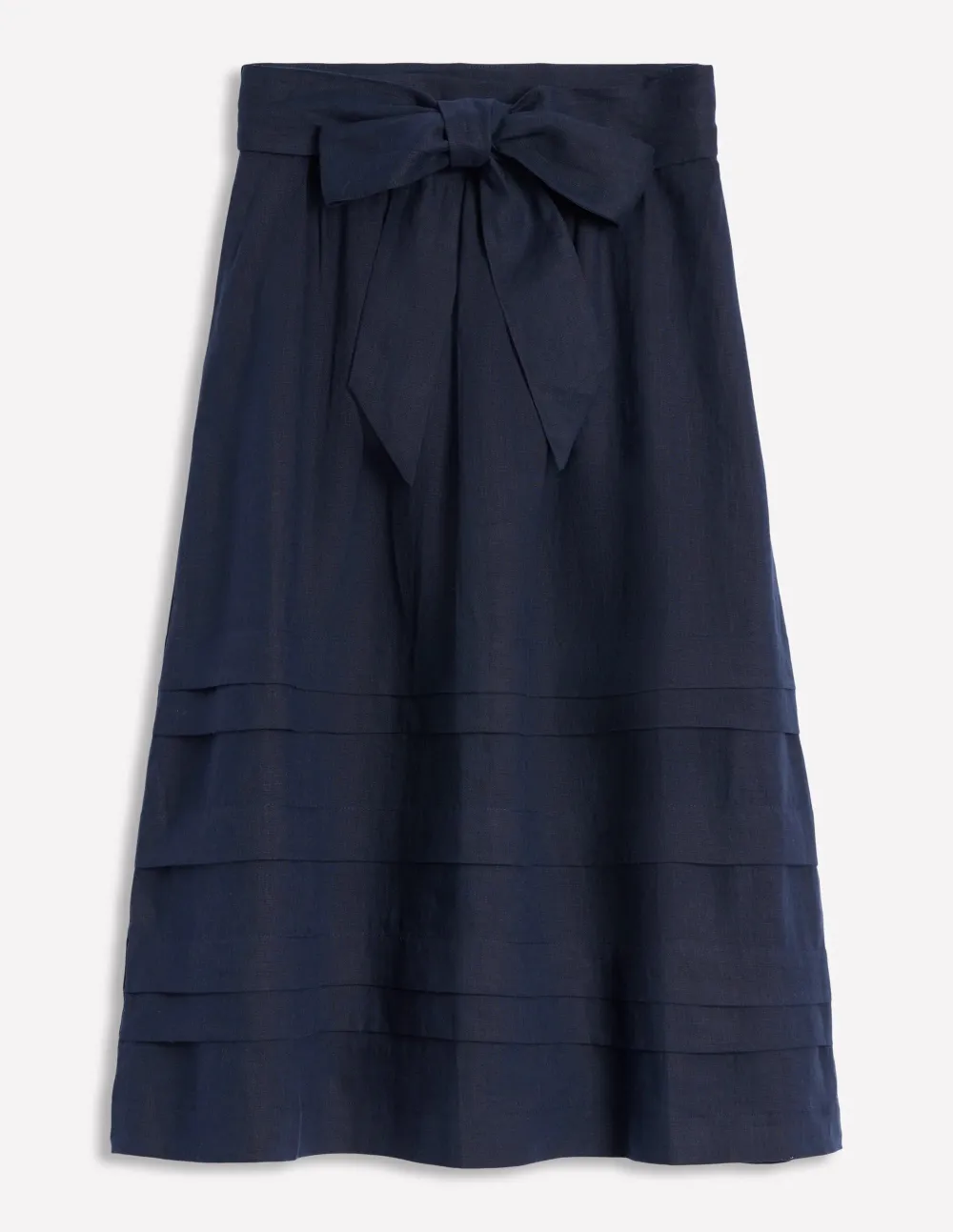 Pintuck Linen Midi Skirt