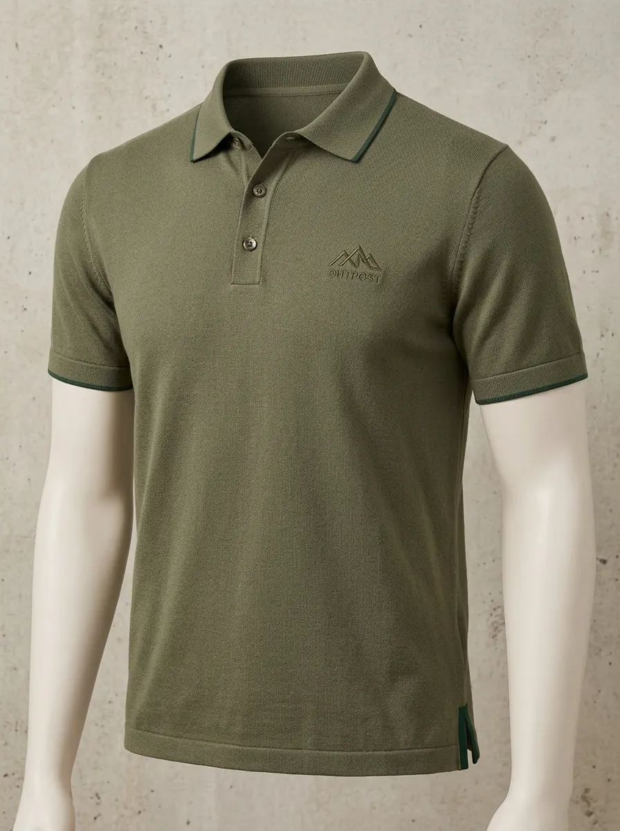 Mountain-Detail Outdoor-Inspired Men's Polo Shirt