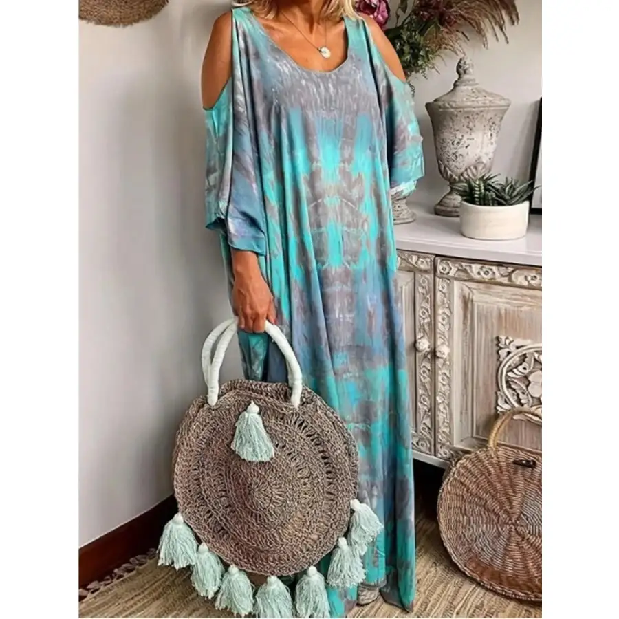 Plus Size Tie Dye Cold Shoulder Maxi Dress