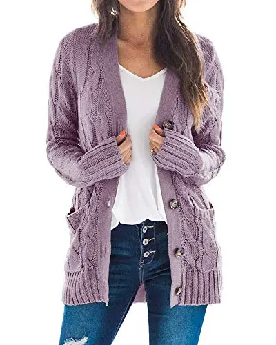 Women's Cable Knit Cardigan Long Sleeve Open Front Button Down Knitwear Sweater Coat