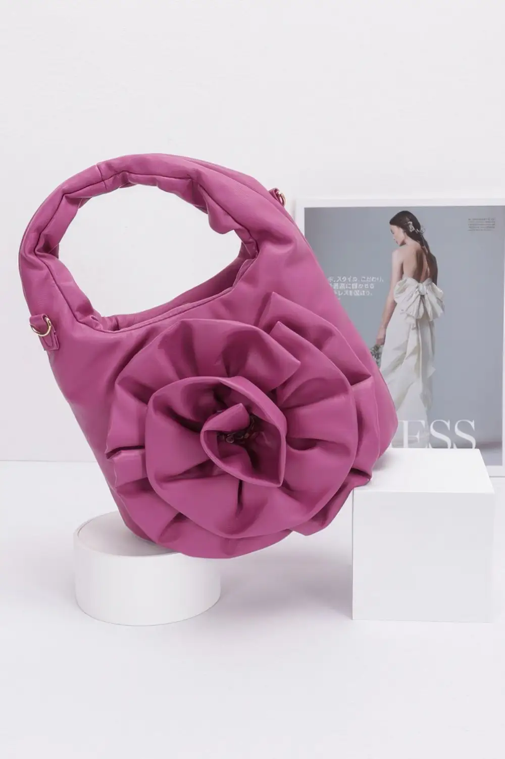 Faux Leather Flower Handle Bag