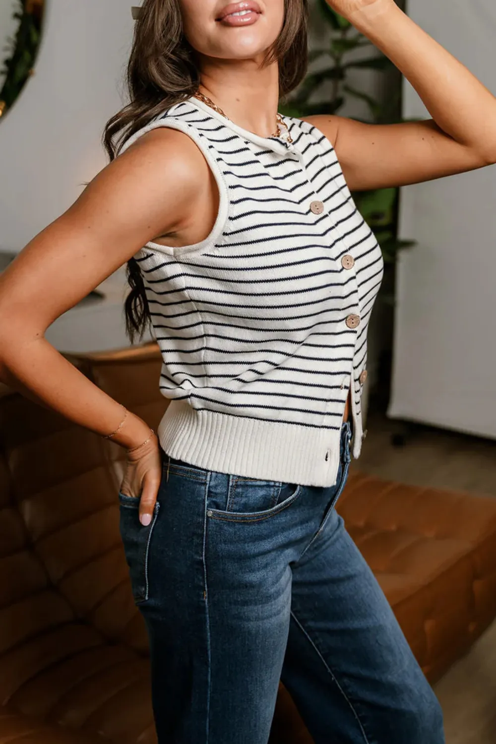 Striped Button Up Tank