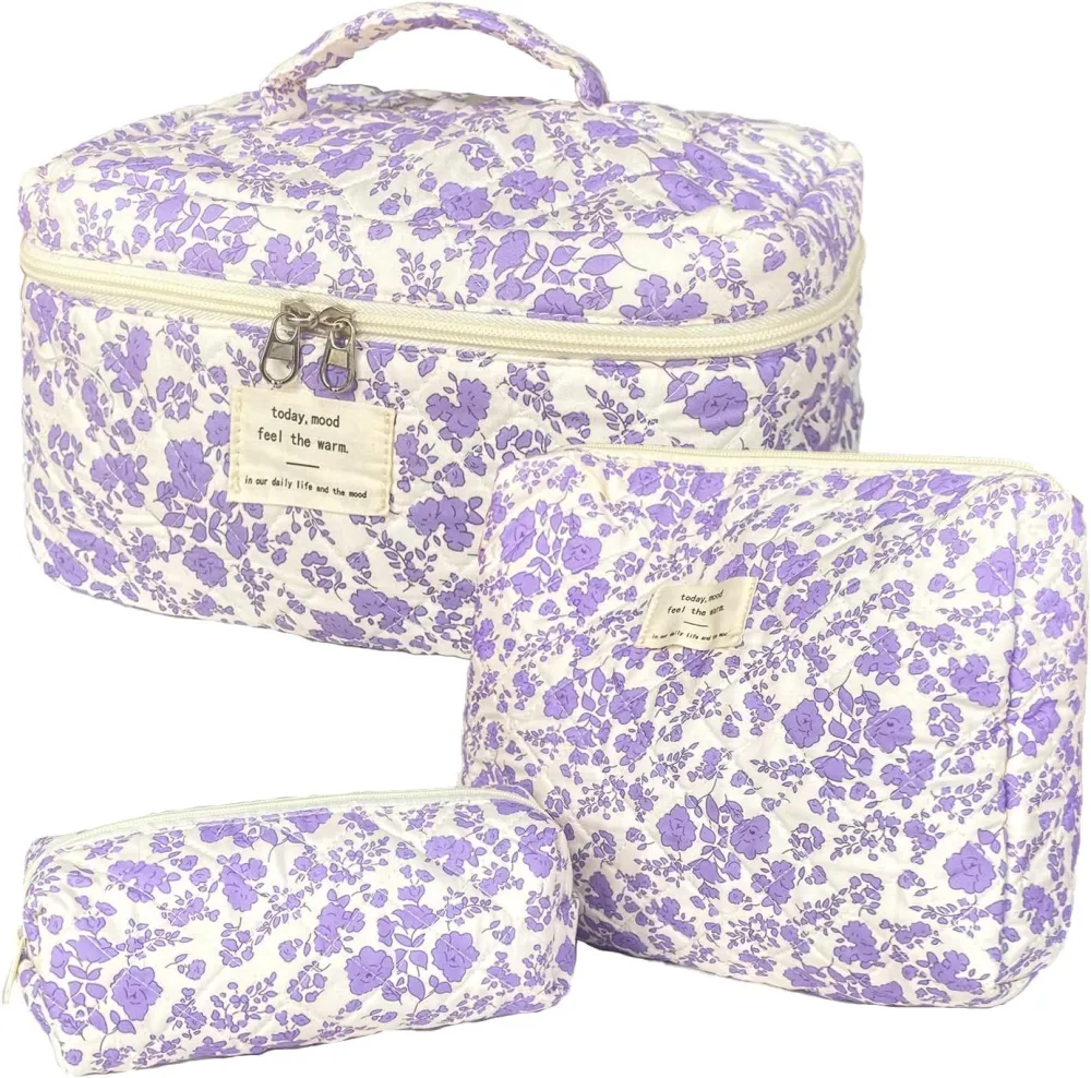 Quilted Floral Travel Makeup Bag