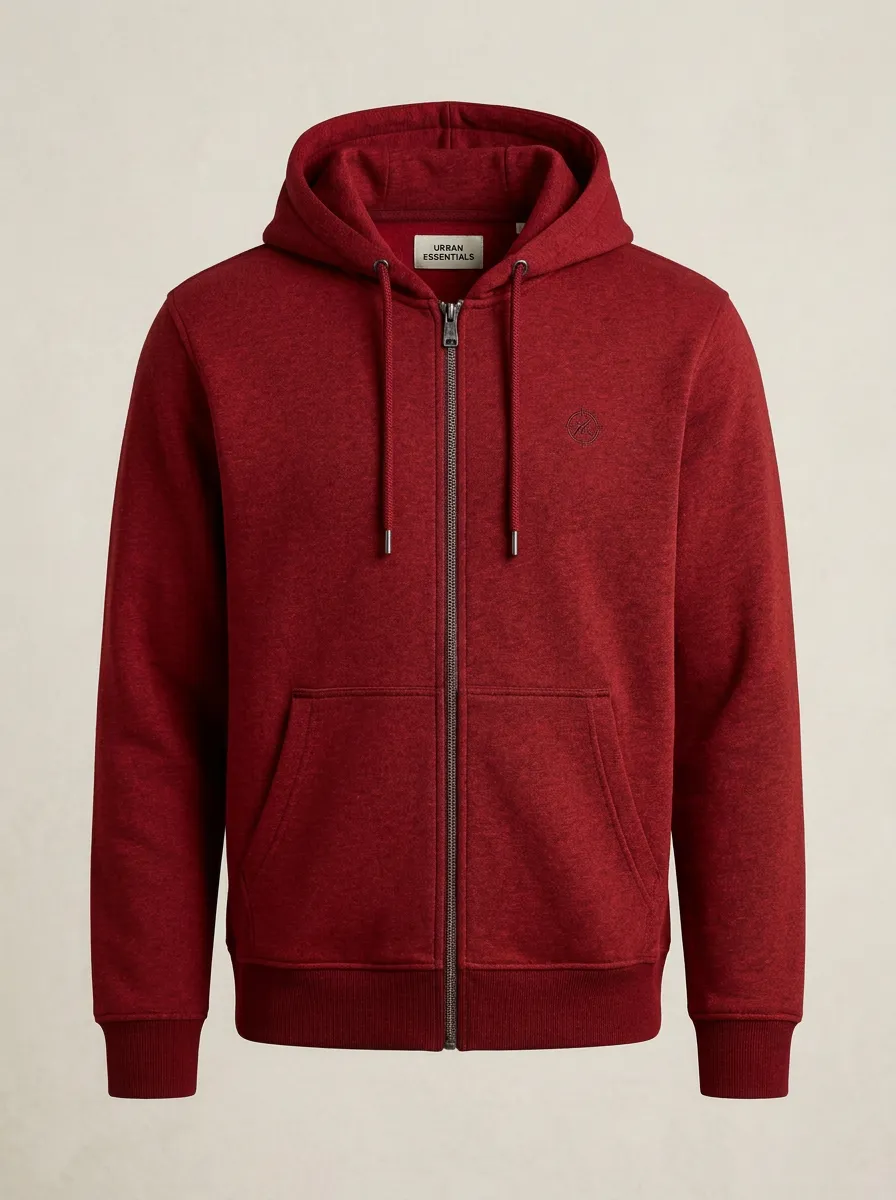 Modern Zip-Up Embroidered Compass Graphic Design Men's Hoodie