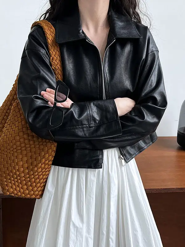 Faux Leather Zip Front Jacket