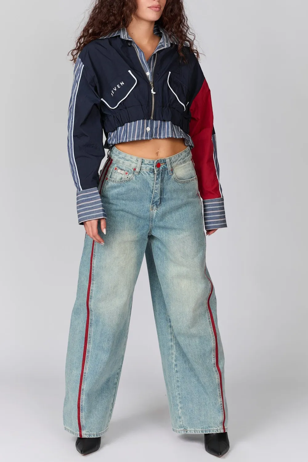 Side Stripe Sporty Wide Leg Jeans