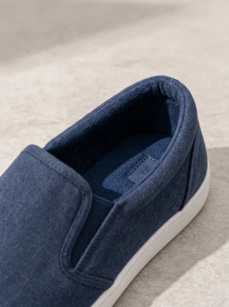 Men's Navy Canvas Heel-Panel White-Sole Elastic-Gore Slip-On Boat Shoes