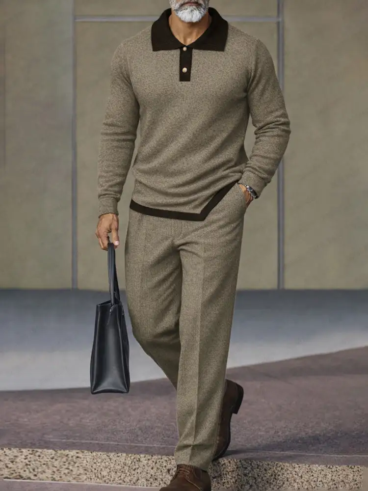 Asymmetric-Hem Woven Polo Shirt Set