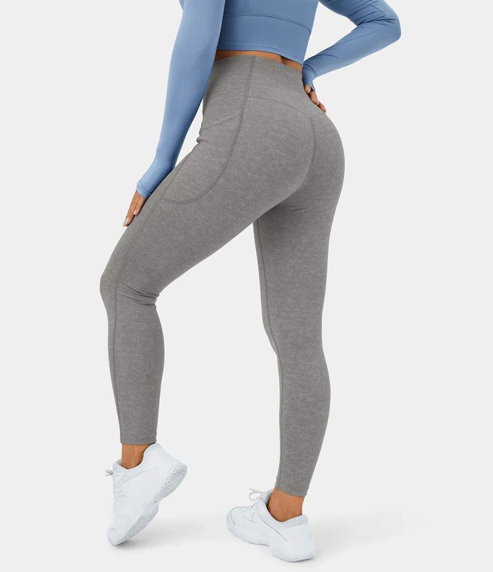 Crossover Side Pocket Stretchy Denim Print Yoga Leggings