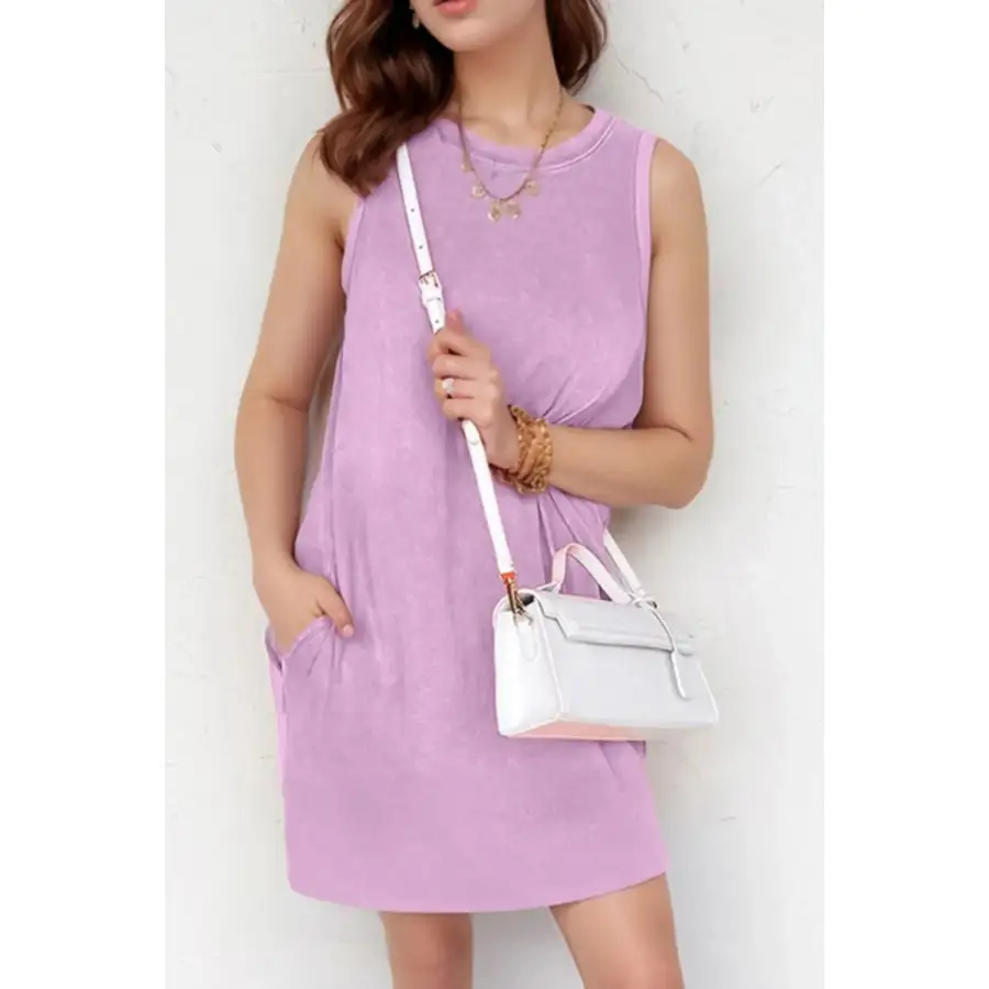 Round Neck Sleeveless Mini Dress with Pockets