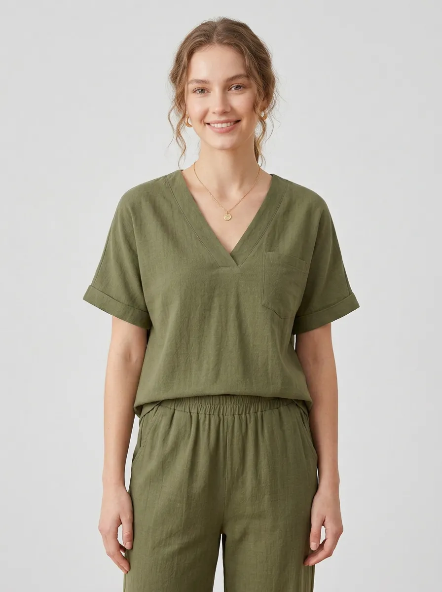 Short-Sleeve Pocket Women's V-Neck Shirt