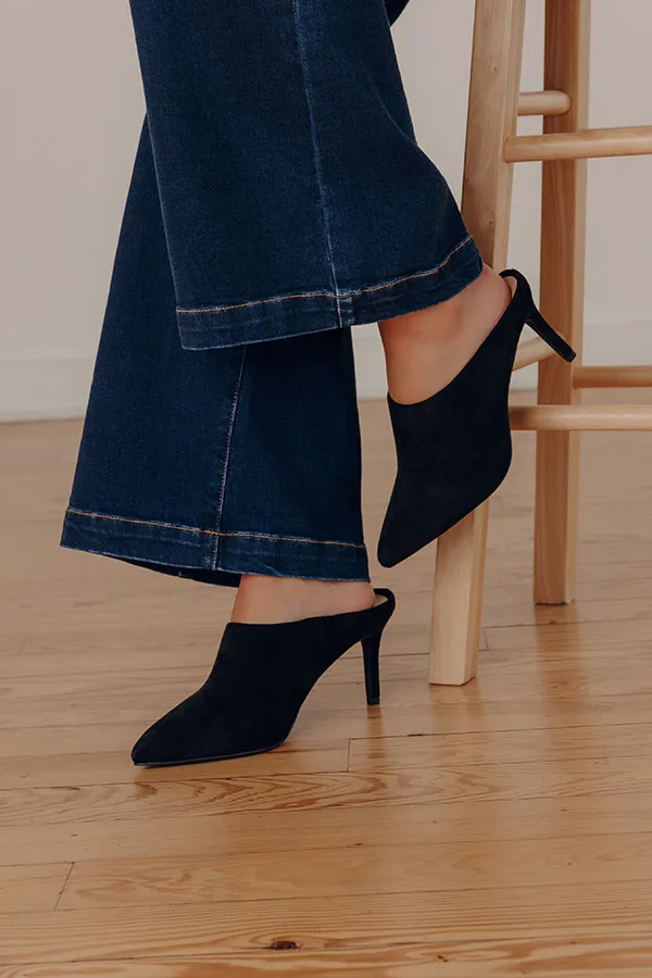 Faux Suede Pointed Toe Slip On Mules