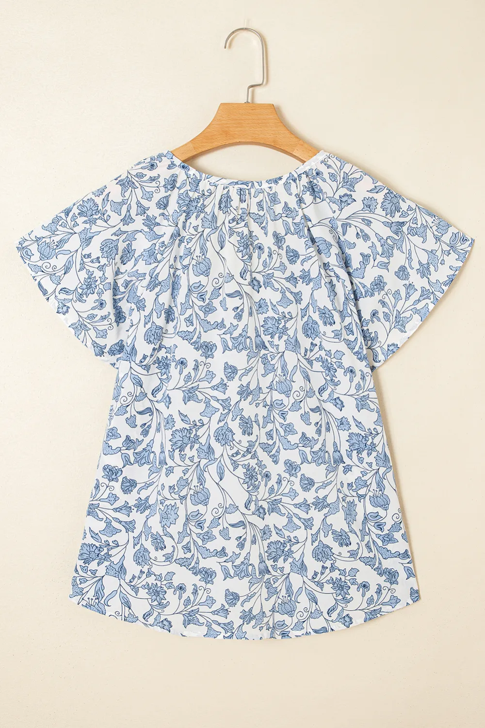 Sky Blue V Neck Short Sleeve Blouse