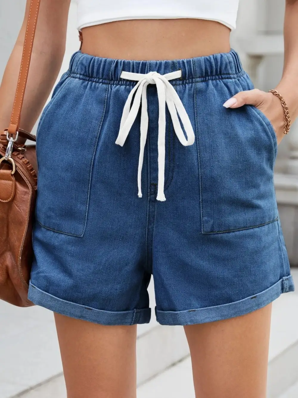 Drawstring Wash Shorts Denim Pants