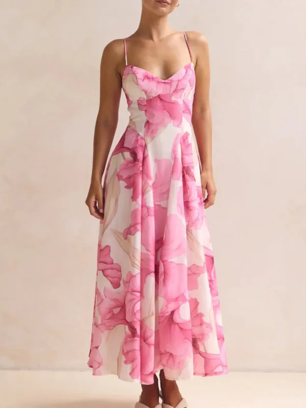 Simple Print Spaghetti Strap Midi Dress