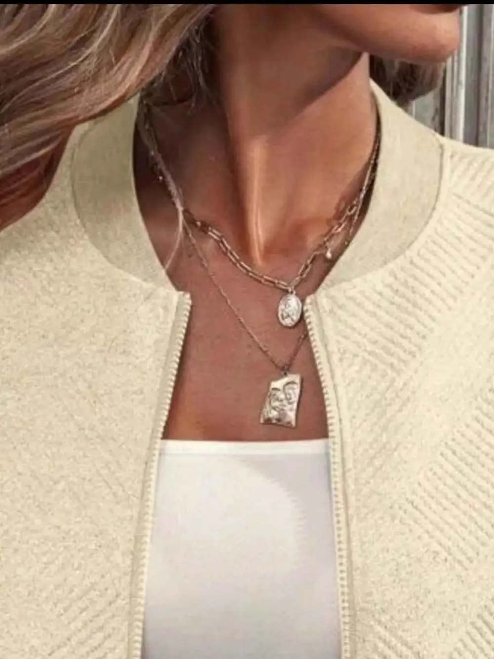 Plus Size Zip-Up Long Sleeve Textured Jacket
