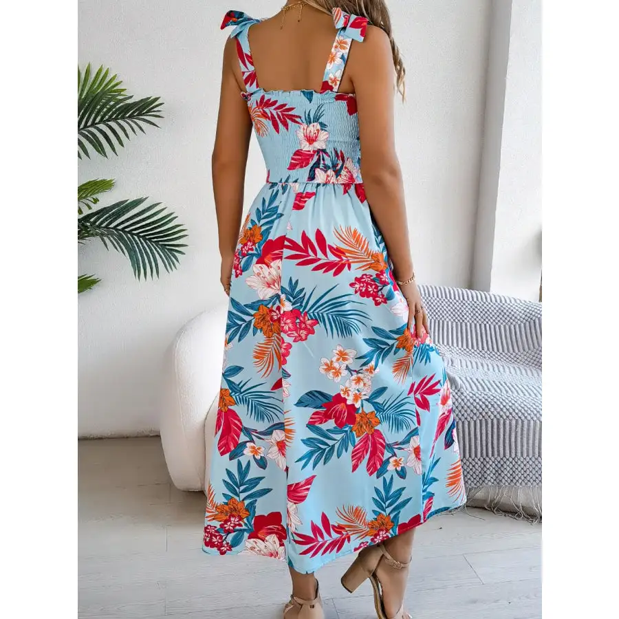 Smocked Tie Shoulder Midi Dress