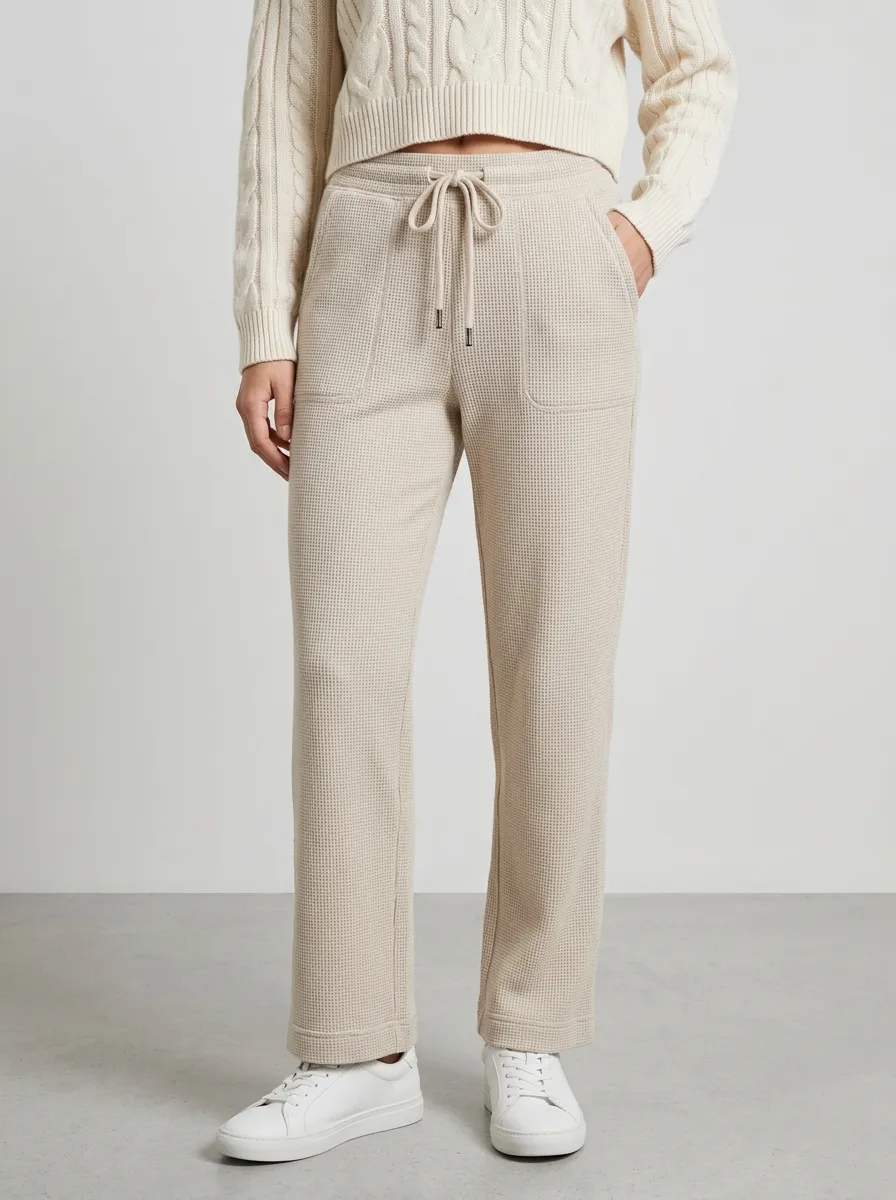 Women's Casual Lounge Waffle Knit Drawstring Jogger Pants