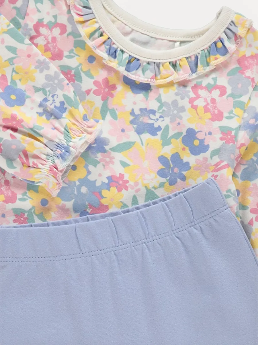 Floral Frill Neck Top and Trousers Outfit