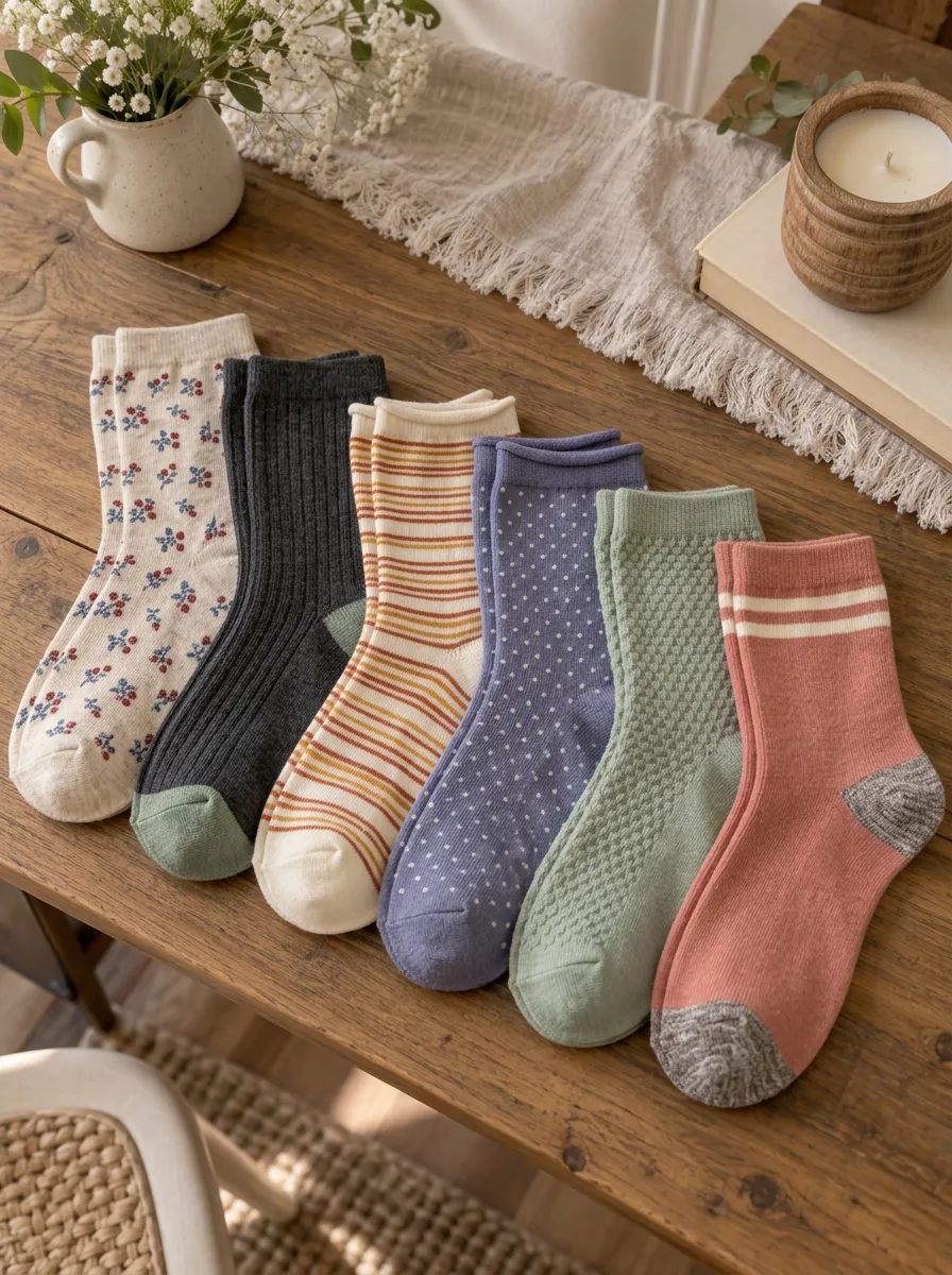 Women's Assorted Floral Polka Dot Pointelle Ribbed Striped Vintage-Inspired Printed 6-Pack Crew Sock Set