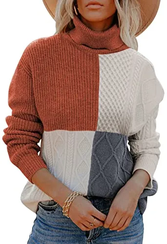 Women's Cable Knit Turtleneck Pullover Sweater
