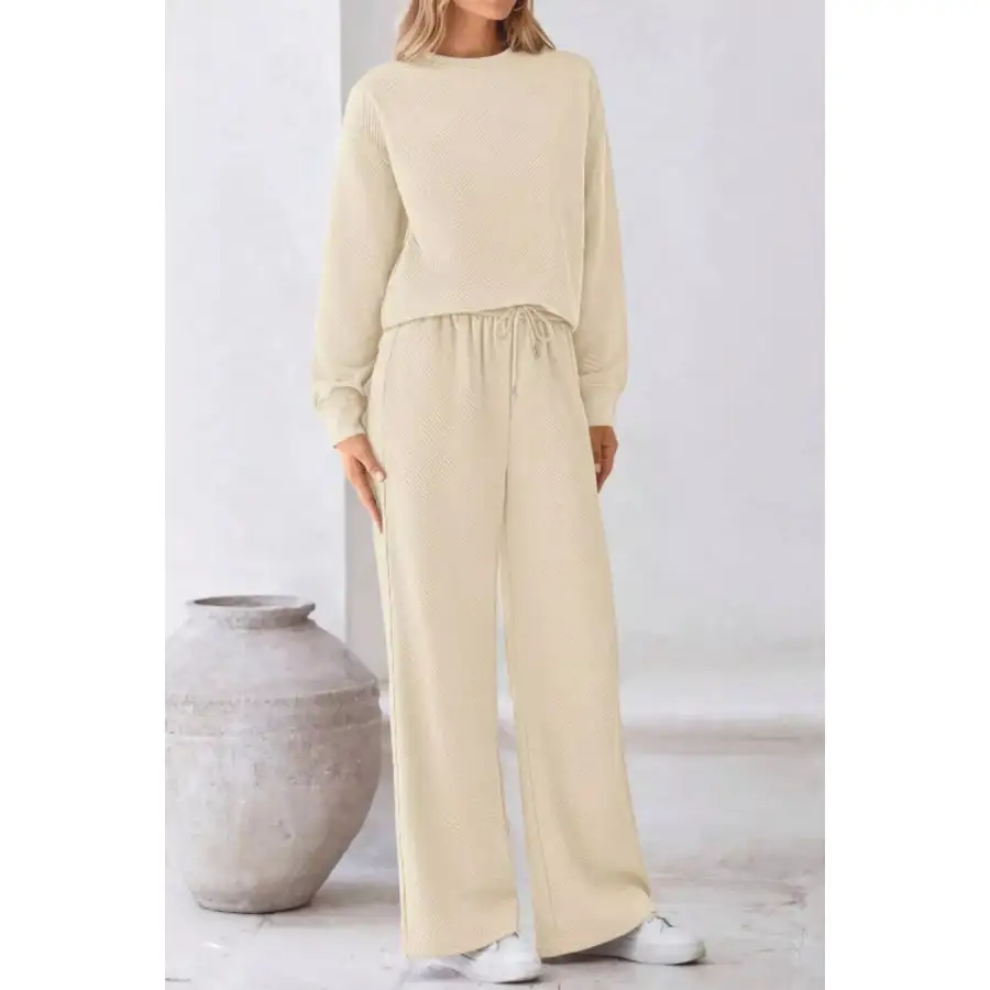 Soft Round Neck Long Sleeve Top and Pants Set
