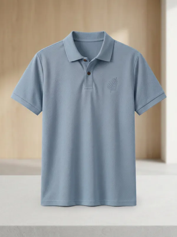 Business-Casual Leaf-Pattern Embroidered Men's Polo Shirt