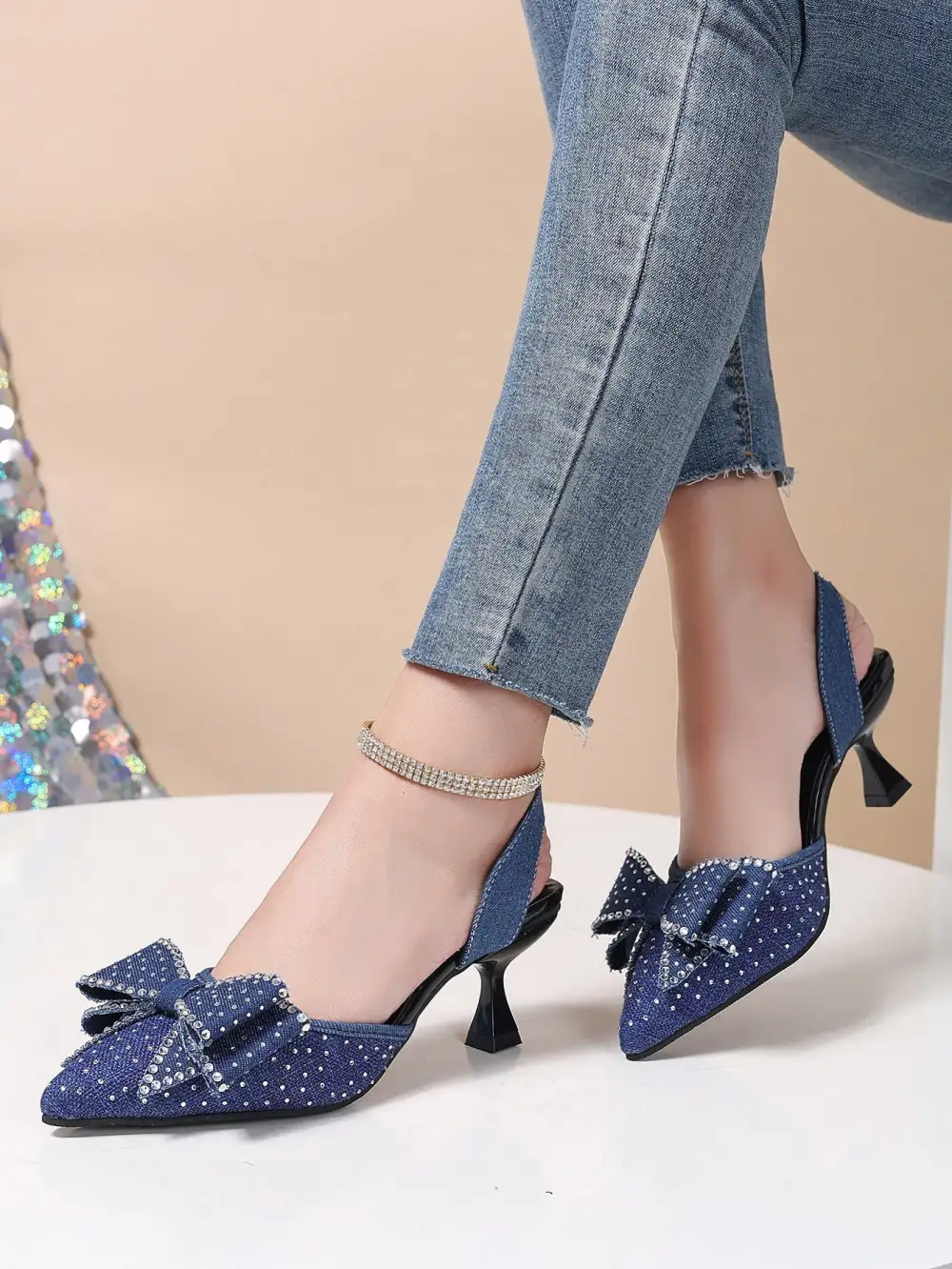 Rhinestone Bowknot Slingback Pumps
