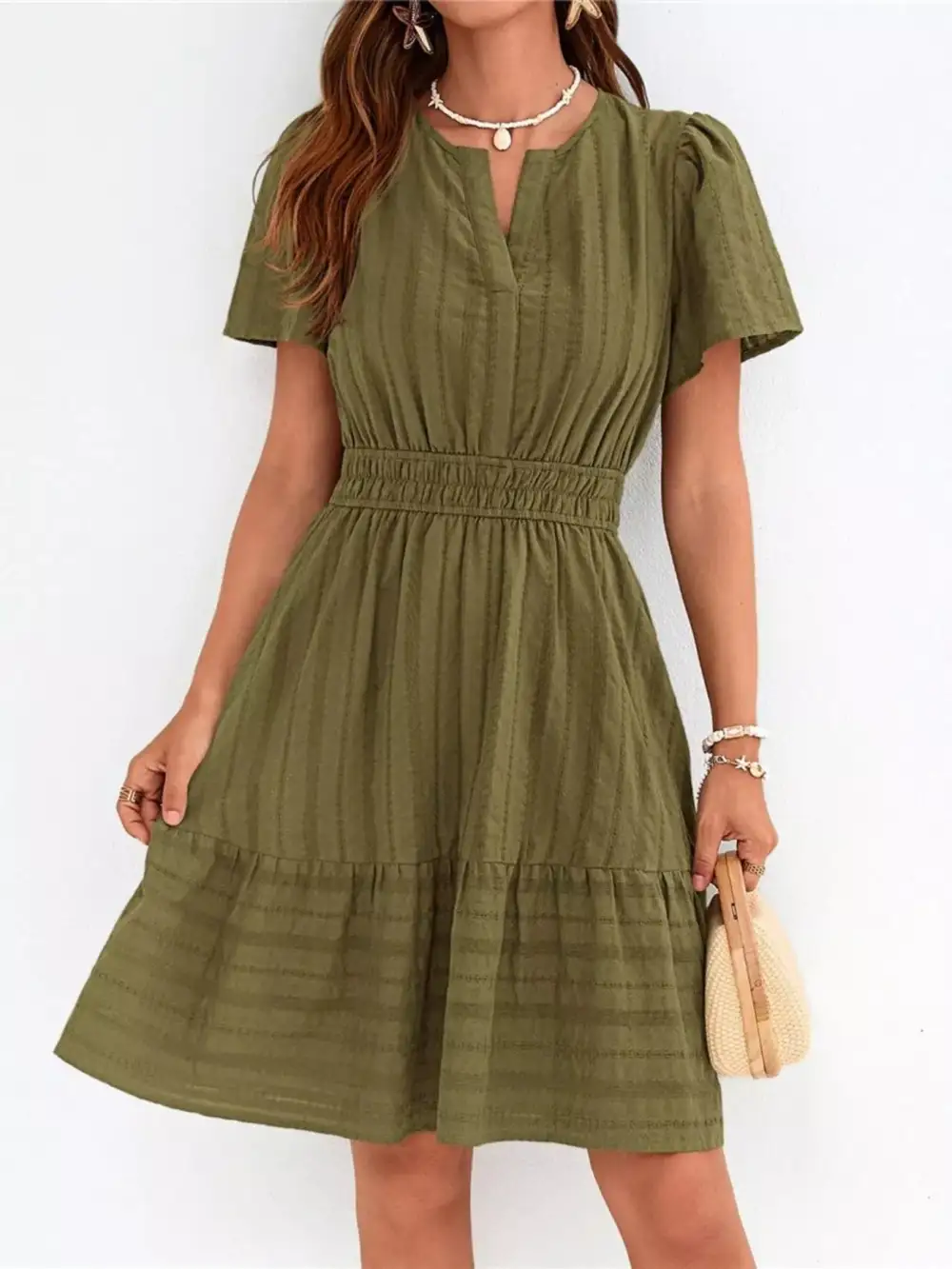 Tiered Smocked Short Sleeve Casual Dress