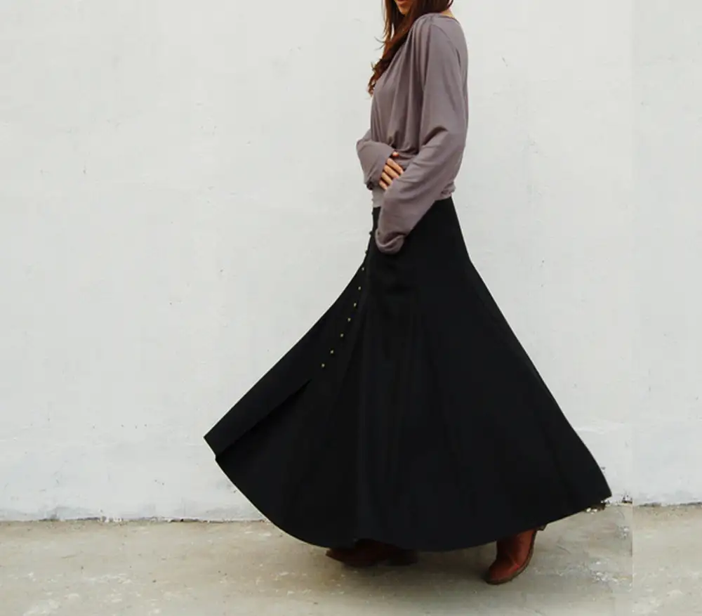 Relaxed Pleated Wool A Line Maxi Skirt