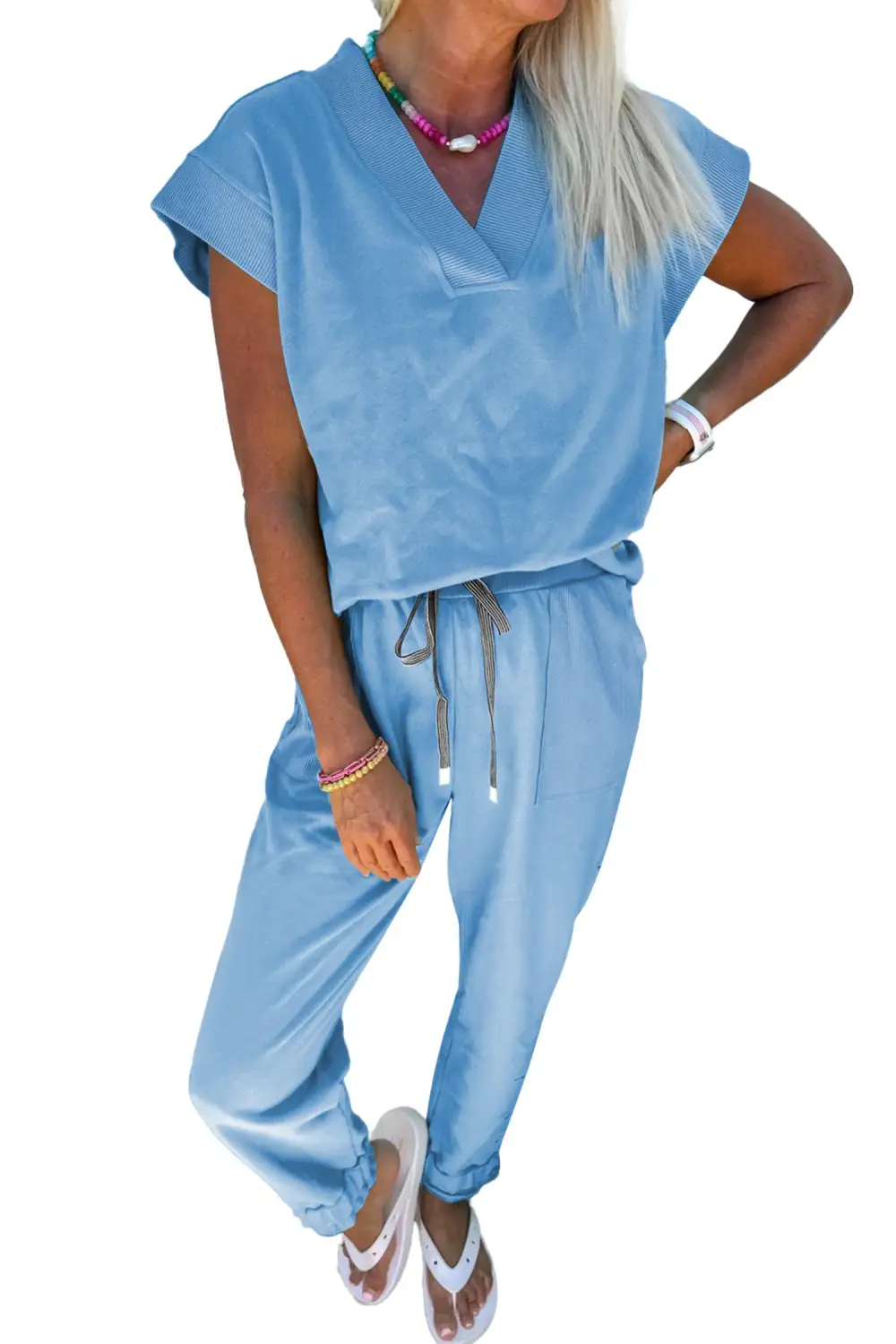 Solid Drawstring Cozy Everyday Lounge Set