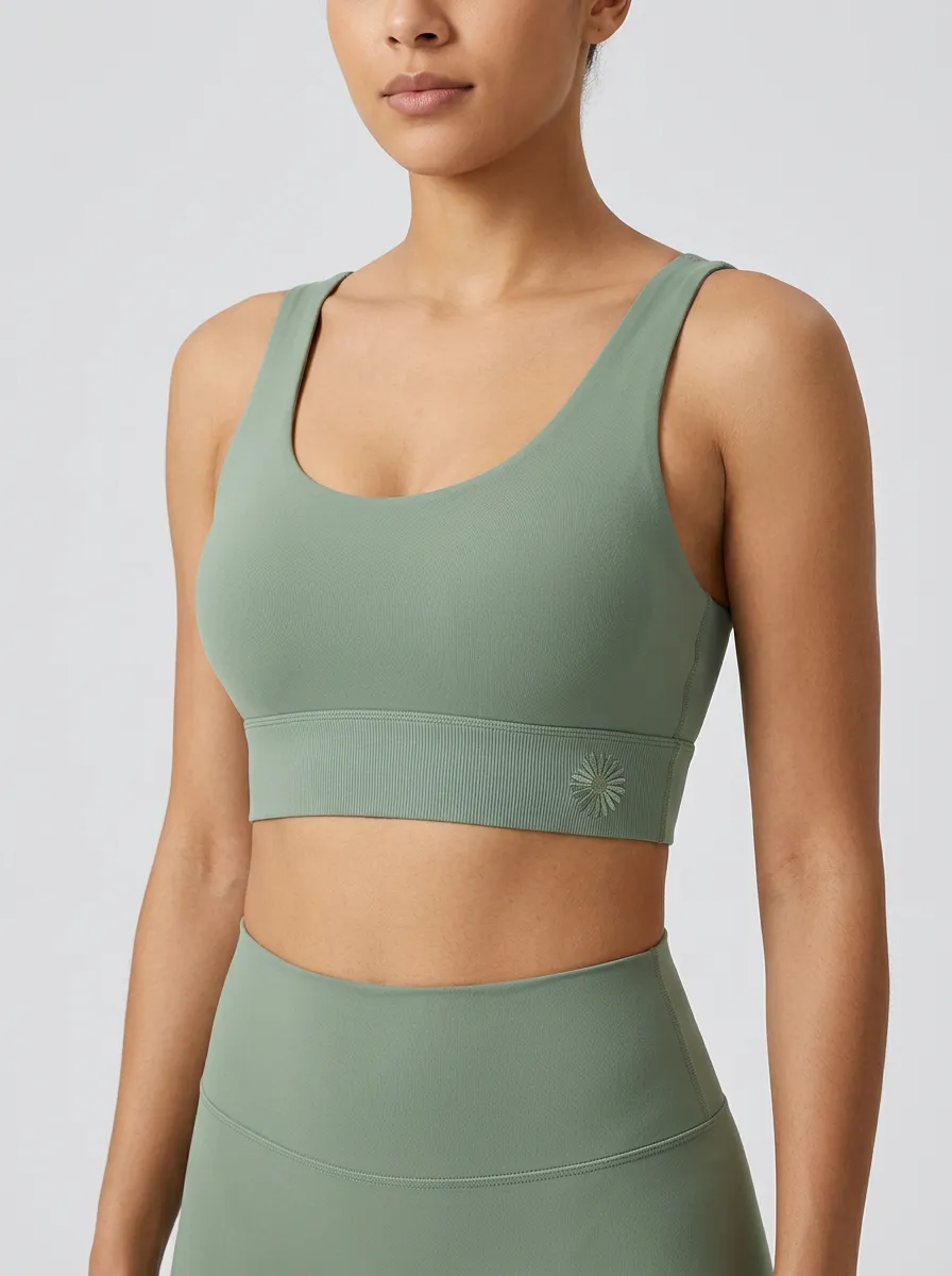 Women's Floral-Embroidered Scoop-Neck Seam-Free-Front Sports Bra