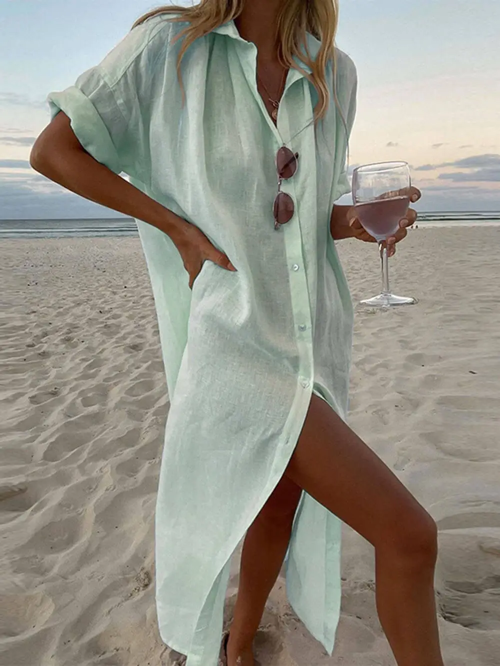 Simple Concept Shirt Maxi Dress